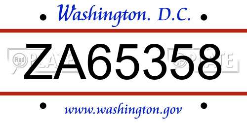 ZA65358 District Of Columbia License Plate
