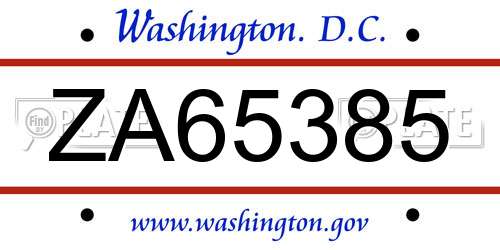 ZA65385 District Of Columbia License Plate