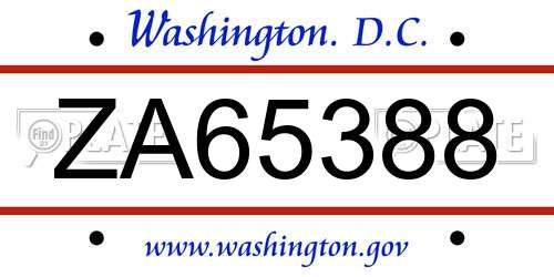 ZA65388 District Of Columbia License Plate
