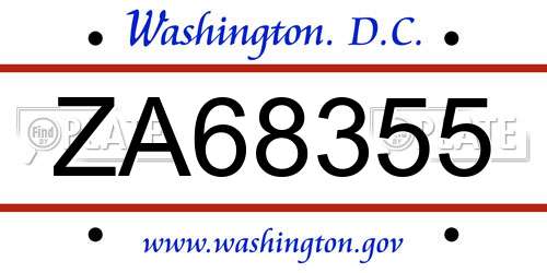 ZA68355 District Of Columbia License Plate