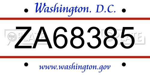 ZA68385 District Of Columbia License Plate
