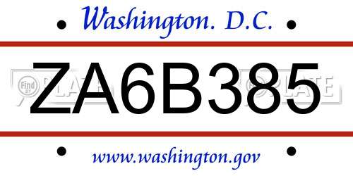 ZA6B385 District Of Columbia License Plate