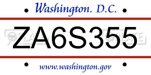 ZA6S355 District Of Columbia License Plate