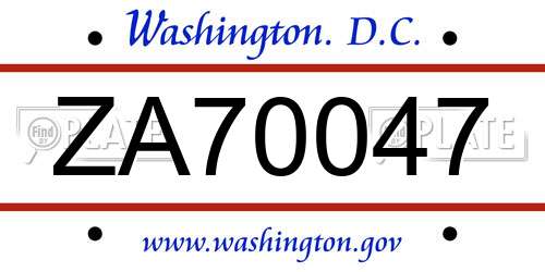 ZA70047 District Of Columbia License Plate