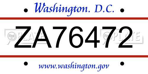 ZA76472 District Of Columbia License Plate