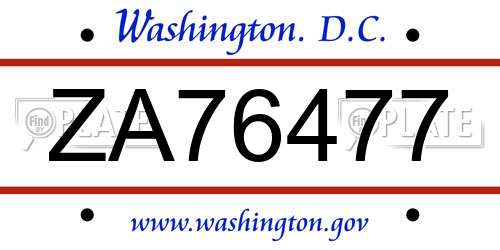 ZA76477 District Of Columbia License Plate