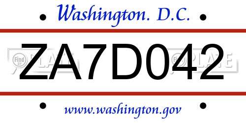 ZA7D042 District Of Columbia License Plate