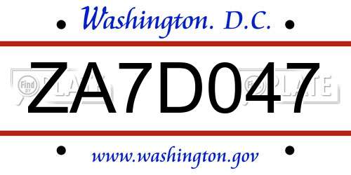 ZA7D047 District Of Columbia License Plate