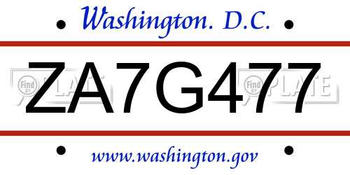 ZA7G477 District Of Columbia License Plate