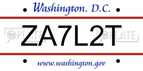 ZA7L2T District Of Columbia License Plate