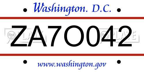 ZA7O042 District Of Columbia License Plate