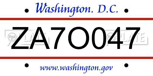 ZA7O047 District Of Columbia License Plate