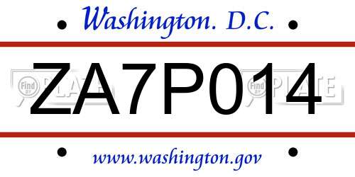ZA7P014 District Of Columbia License Plate