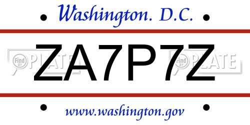 ZA7P7Z District Of Columbia License Plate