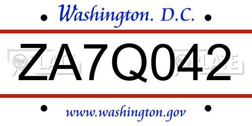 ZA7Q042 District Of Columbia License Plate