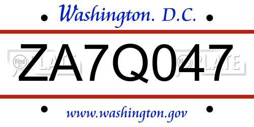 ZA7Q047 District Of Columbia License Plate