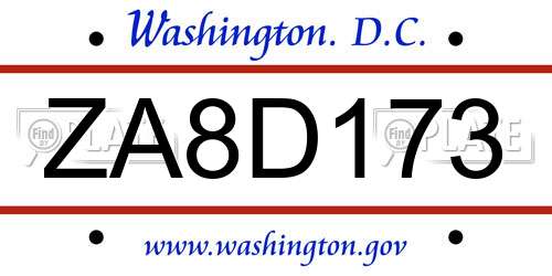 ZA8D173 District Of Columbia License Plate