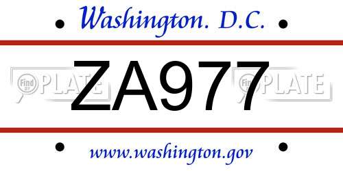 ZA977 District Of Columbia License Plate