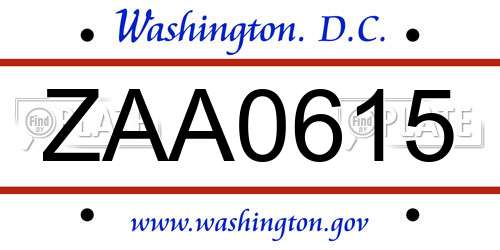 ZAA0615 District Of Columbia License Plate