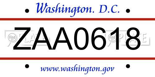 ZAA0618 District Of Columbia License Plate