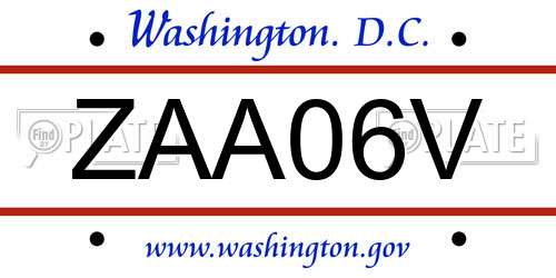 ZAA06V District Of Columbia License Plate