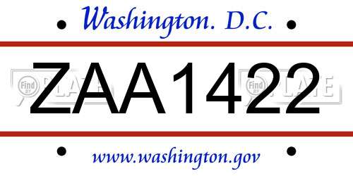 ZAA1422 District Of Columbia License Plate