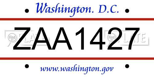 ZAA1427 District Of Columbia License Plate