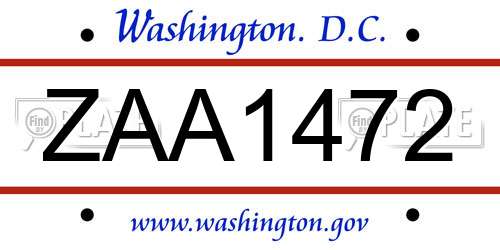 ZAA1472 District Of Columbia License Plate