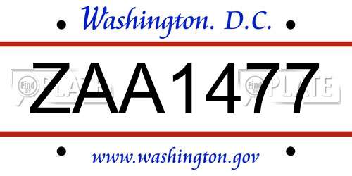ZAA1477 District Of Columbia License Plate