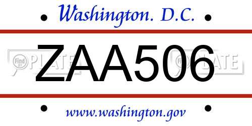 ZAA506 District Of Columbia License Plate