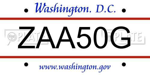 ZAA50G District Of Columbia License Plate