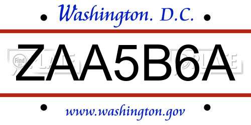 ZAA5B6A District Of Columbia License Plate