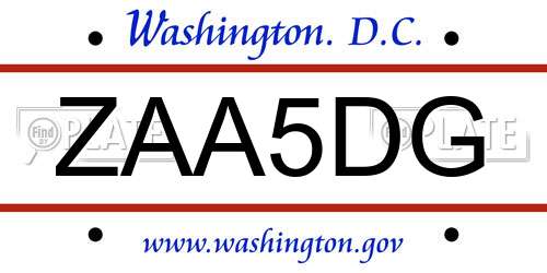 ZAA5DG District Of Columbia License Plate