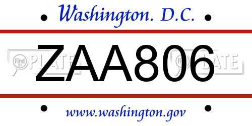 ZAA806 District Of Columbia License Plate