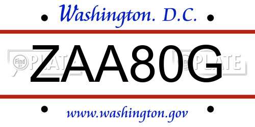 ZAA80G District Of Columbia License Plate