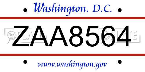 ZAA8564 District Of Columbia License Plate