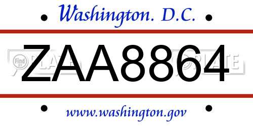 ZAA8864 District Of Columbia License Plate