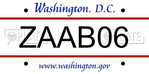 ZAAB06 District Of Columbia License Plate