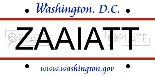 ZAAIATT District Of Columbia License Plate