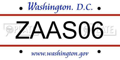 ZAAS06 District Of Columbia License Plate