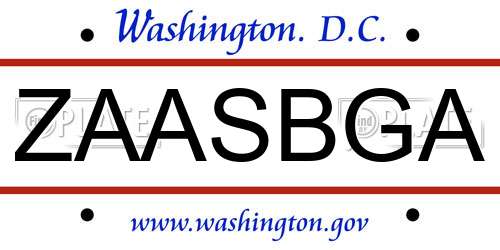 ZAASBGA District Of Columbia License Plate