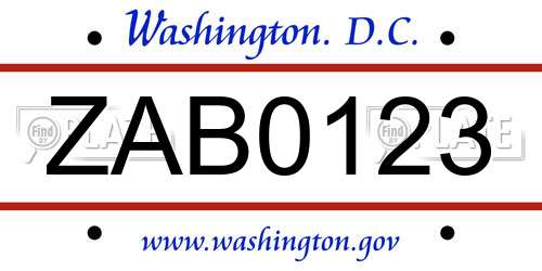 ZAB0123 District Of Columbia License Plate