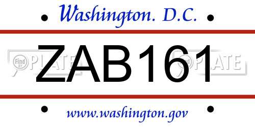 ZAB161 District Of Columbia License Plate