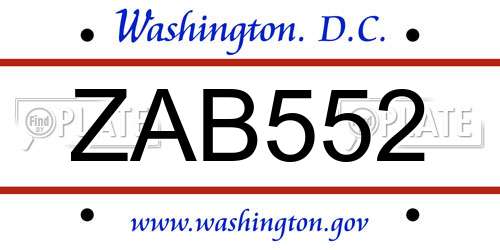 ZAB552 District Of Columbia License Plate