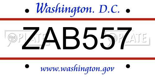ZAB557 District Of Columbia License Plate