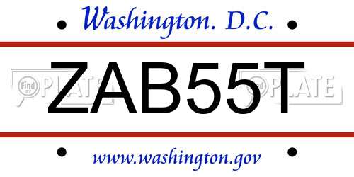 ZAB55T District Of Columbia License Plate