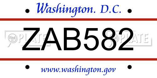 ZAB582 District Of Columbia License Plate