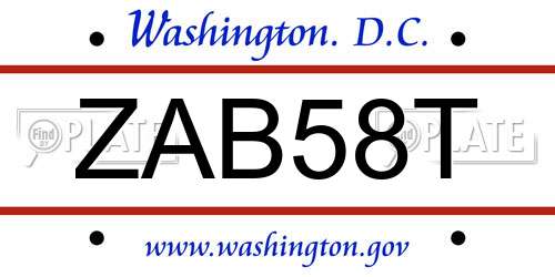 ZAB58T District Of Columbia License Plate
