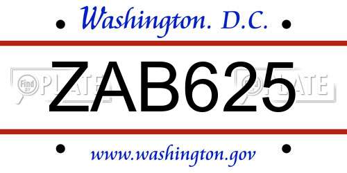 ZAB625 District Of Columbia License Plate