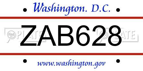 ZAB628 District Of Columbia License Plate